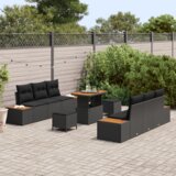 vidaXL Set vrtnog namještaja od 9 dijelova s jastucima - Crni poli ratan i akacija | shoptok.hr