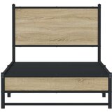 vidaXL kovinski posteljni okvir z vzglavjem sonoma hrast 90x200 cm, (21321837) | Shoptok.si