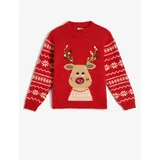 Koton Deer Patterned Christmas Sweater. Crew Neck Sequin Detailed. Soft Texture.
