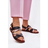 Sergio Leone Ladies Sandals With Flat Heel And Straps Black Cene