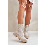 Boto Fleece Lined Women's Worker Boots with Zip Eco Leather Light Beige Mailyra Cijene