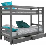 Vipack Sivi dječji krevet od masivnog bora na kat s prostorom za odlaganje PINO –