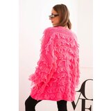 Kesi Włoski Women's cardigan with fringes and loose fit neon pink | shoptok.hr