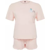 Trendyol Curve Pink Cotton Printed Knitted Pajamas Set