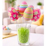  Easter Eggs on Wire Pick Dots Flowers Stripes Decoration Colorful 6pcs | shoptok.hr