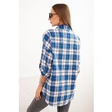 Kesi Włoski Women's cotton checkered shirt with a distressed effect cornflower blue | shoptok.hr