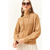 Olalook Women's Biscuit Half Turtleneck Soft Textured Bearded Knitwear Sweater Cene