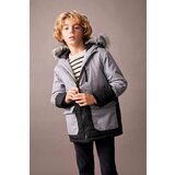 Defacto Boy Water Repellent Detachable Fur Hooded Plush Lining coat Jacket Cene