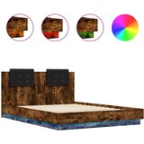  Okvir kreveta s uzglavljem LED boja dimljenog hrasta 150x200 cm | shoptok.hr