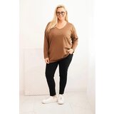 Kesi Women's Plus Size blouse with a V-neck and long sleeves brown | Shoptok.si