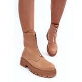 Boto Leather Ankle Boots With Zipper Flat Heel Camel Vimal | ePonuda.com