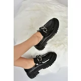 Fox Shoes Women's Black Patent Leather Thick Soled Casual Shoes