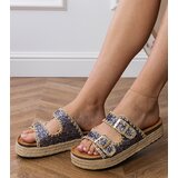 D/CEO Gray Glitter Espadrille Slides with Buckles Induri | Shoptok.si