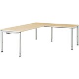 mauser Pisalna miza, s priklučkom, noge iz okrogle cevi, VxŠxG 650 - 850 x 1800 x 800 mm, kotni element na desni strani, plošča v imitaciji javorja, o | Shoptok.si