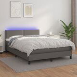 Maison Chic Box spring postelja - Vzmetna postelja z vzmetnico LED siva 140x190cm umetno usnje SL9100, (21901021) | Shoptok.si