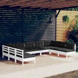  Vrtna sedežna garnitura 9-delna z blazinami bela trdna borovina, (21087805) | Shoptok.si