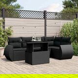 Maison Chic Seti vrtnega pohištva - Vrtna garnitura - Vrtni pohištvo set 6-delna z blazinami črna poli ratan, (21808062) | Shoptok.si