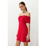 Trendyol Red Carmen Collar Woven Elegant Evening Dress | Shoptok.si
