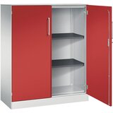 C+P Omara s krilnimi vrati ASISTO, višina 1292 mm, širina 1000 mm, 2 polici, svetlo sive/ognjeno rdeče barve | Shoptok.si