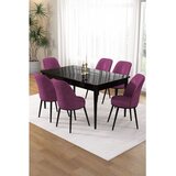 Hanah home trpezarijski set Pir, sto i 6 stolica, ploča u dekoru crnog mermera, ljubičasta tkanina Babyface | Eponuda.com