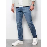 Ombre Spodnie męskie jeansowez przetarciami REGULAR FIT - niebieskie