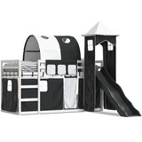 Krevet na kat s toboganom i zavjesama bijelo-crni 90 x 190 cm | Eponuda.com