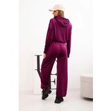 Kesi Włoski Women's velour tracksuit with wide legs and a hooded sweatshirt dark purple | Shoptok.si