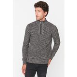 Trendyol Black Men's Slim Fit Half Turtleneck Zippered Knitwear Sweater Cene