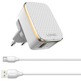  Kućni punjač LDNIO A1204Q Quick Charge 3.0 USB 5V 2.4A sa type C kablom beli Cene