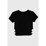 Sisley Otroška bombažna kratka majica črna barva