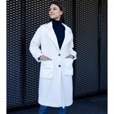 Gemre Long white coat with plush pockets Badra | Shoptok.si