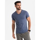 Ombre Men's BASIC classic cotton T-shirt with a serape neckline - blue melange | Shoptok.si