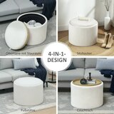  Tabure za odlaganje s prostorom za pohranu okrugli oslonac za noge korduro tkanina MDF krem ​​bijela | shoptok.hr