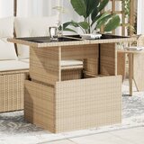 vidaXL Vrtna miza s stekleno ploščo bež 100x55x73 cm poli ratan | Shoptok.si