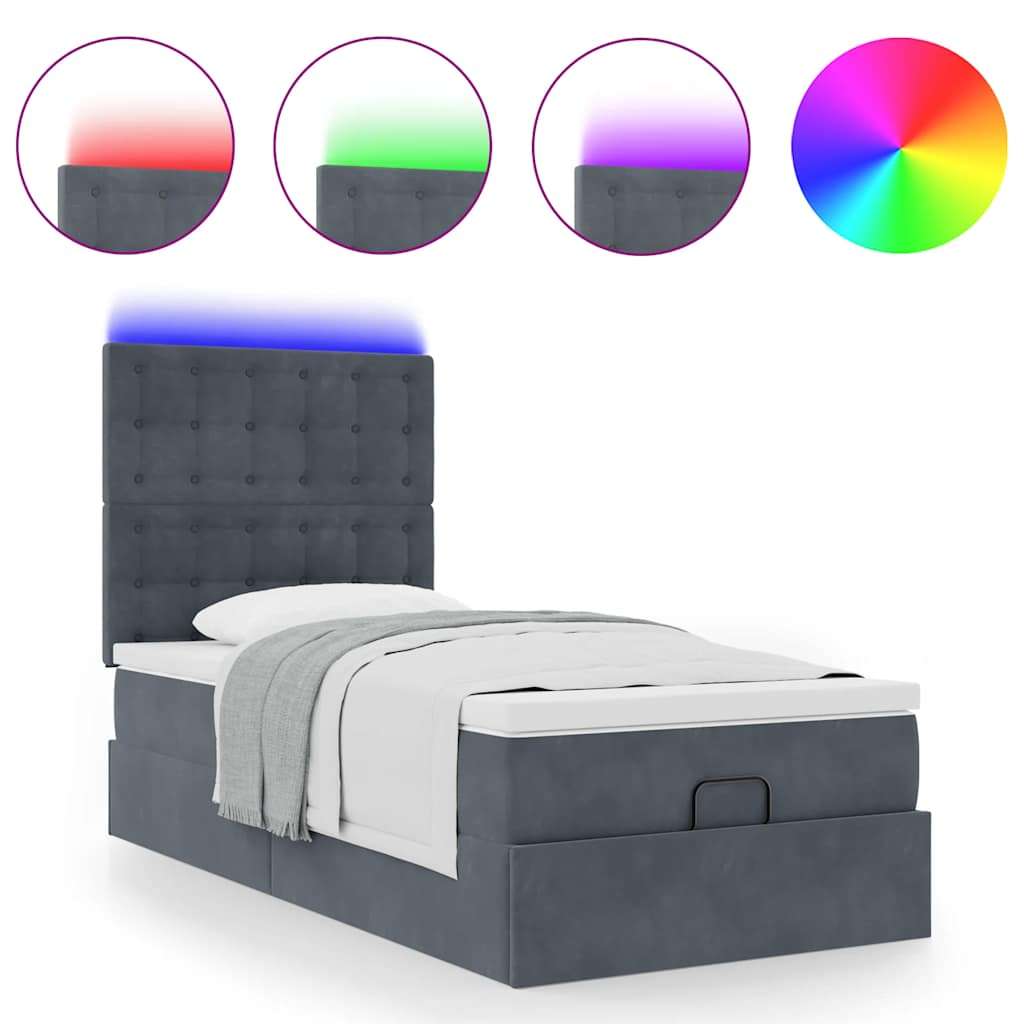 vidaXL Otomanski posteljni okvir z vzmetnicami siv 90x190cm žamet | Shoptok.si