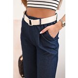 Kesi Włoski Women's cotton pants with wide legs and a belt - denim | shoptok.hr