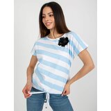 Fashion Hunters White and light blue striped blouse with brooch Cene