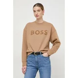 Boss Bombažen pulover ženska, bež barva