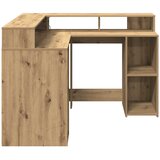  Radni stol s LED svjetlima boja hrasta 130 x 130 x 91 cm drveni | shoptok.hr