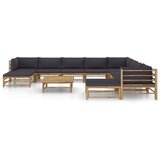 The Living Store Vrtna sedežna garnitura 11-delna temno sive blazine bambus - Vrtna Počivalna Garnitura, (21421526) | Shoptok.si
