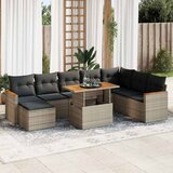 Maison Chic Seti vrtnega pohištva - Vrtna garnitura - Vrtni pohištvo set z blazinami 9-delna siv ratan/akacija, (21796880) | Shoptok.si