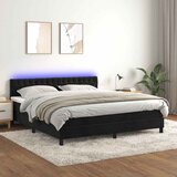 Krevet box spring s madracem LED crni 160x200 cm baršun | Eponuda.com