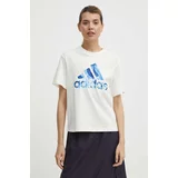 Adidas Bombažna kratka majica ženska, bež barva, IS4258