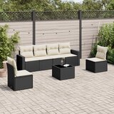 Maison Chic Seti vrtnega pohištva - Vrtna garnitura - Vrtni pohištvo set 7-delna z blazinami črn poli ratan, (21803562) | Shoptok.si