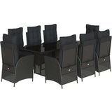  9-dijelni vrtni blagovaonski set s jastucima crni od poliratana | shoptok.hr