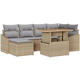 vidaXL 7 delni vrtnarski jedilni set z blazinami Bež Poli ratan Akacija, (22091702) | Shoptok.si