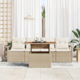 vidaXL 5-dijelni set vrtnih sofa s jastučićima Bež Poli Ratan Akacija, dvosjed vrtna sofa s jastučićima Bež Poli Ratan | shoptok.hr