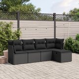 Maison Chic Seti vrtnega pohištva - Vrtna garnitura - Vrtni pohištvo set 5-delna z blazinami črn poli ratan, (21816429) | Shoptok.si