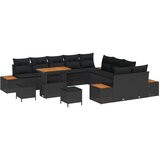 vidaXL 13-delni vrtnarski kavč set z blazinami Črna Poli ratan Acacia, 3-delni vrtnarski jedilni set z blazinami Črna Poli ratan Acacia | Shoptok.si