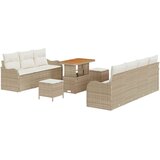vidaXL 10 komada set vrtnih sofa s jastučićima bež poli ratan akacija, 2-sjedna vrtna sofa s prostorom za pohranu i jastučićima bež poli ratan, 3 komada vrtni stol za objedovanje s jastučićima bež poli ratan akacija | shoptok.hr